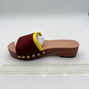 Wansseny Wine Suede Open Toe Studded Mule Slip on Flatform Low Heel Clogs Sandal